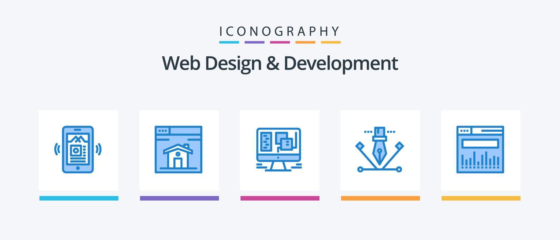 Web Design And Development Blue 5 Icon Pack Including web. analytics. design. pen tool. designing. Creative Icons Design vector