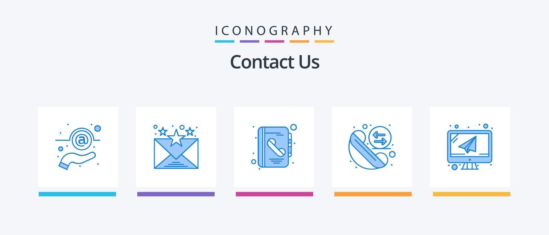 Contact Us Blue 5 Icon Pack Including laptop. computer. book. redial. exchange. Creative Icons Design vector