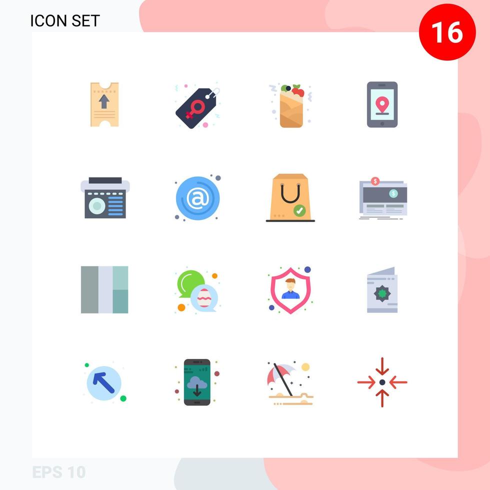 User Interface Pack of 16 Basic Flat Colors of music device can location mobile Editable Pack of Creative Vector Design Elements