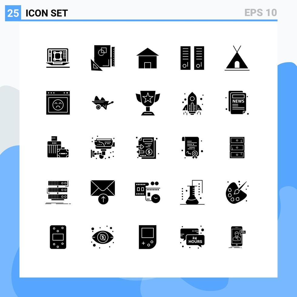Pack of 25 creative Solid Glyphs of lockers room gym locker sketch hut home Editable Vector Design Elements