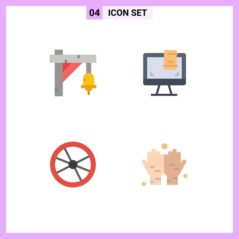 Set of 4 Modern UI Icons Symbols Signs for bell chemistry transportation monitor experiment Editable Vector Design Elements