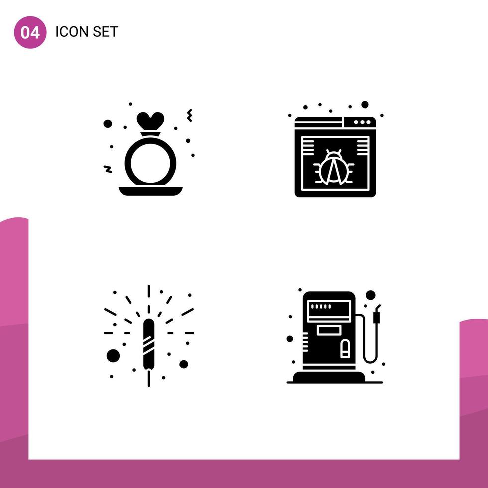 Pack of 4 creative Solid Glyphs of day firecracker ring bug spark Editable Vector Design Elements