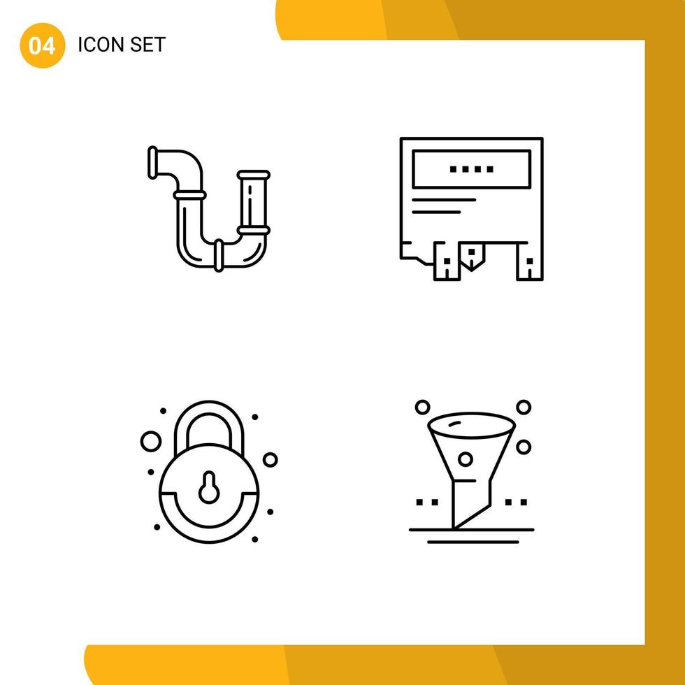 Mobile Interface Line Set of 4 Pictograms of pipe paper tools advertising lock Editable Vector Design Elements