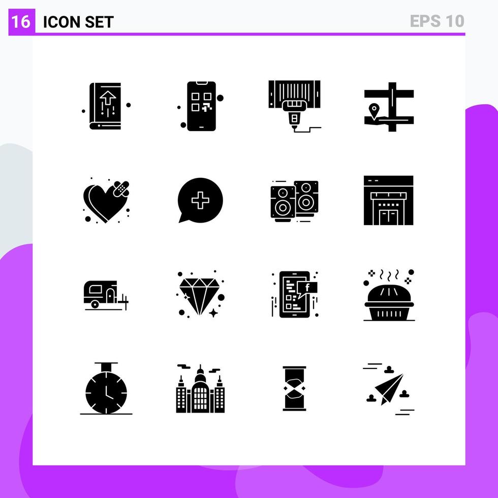 Modern Set of 16 Solid Glyphs and symbols such as bandage navigation pay map scan Editable Vector Design Elements