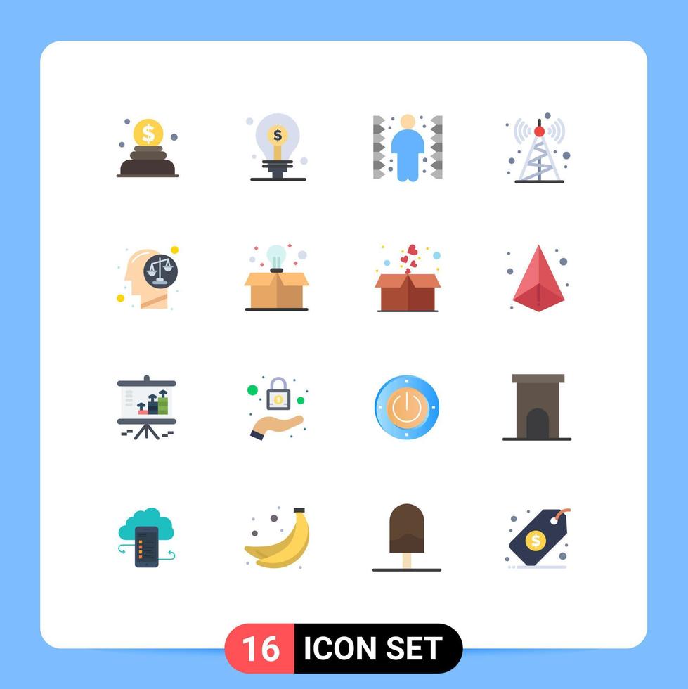 Mobile Interface Flat Color Set of 16 Pictograms of head balance challenge tower communication tower Editable Pack of Creative Vector Design Elements