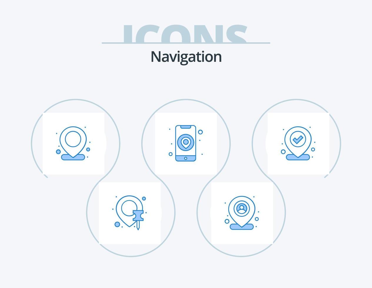 paquete de iconos azul de navegación 5 diseño de iconos. comprobado. mapa. mapa. ubicación. mapas vector