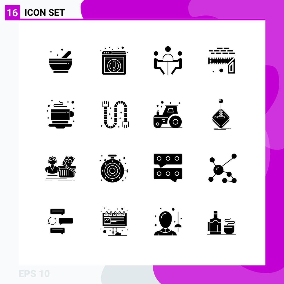 Pack of 16 Modern Solid Glyphs Signs and Symbols for Web Print Media such as tea breakfast conference size height Editable Vector Design Elements