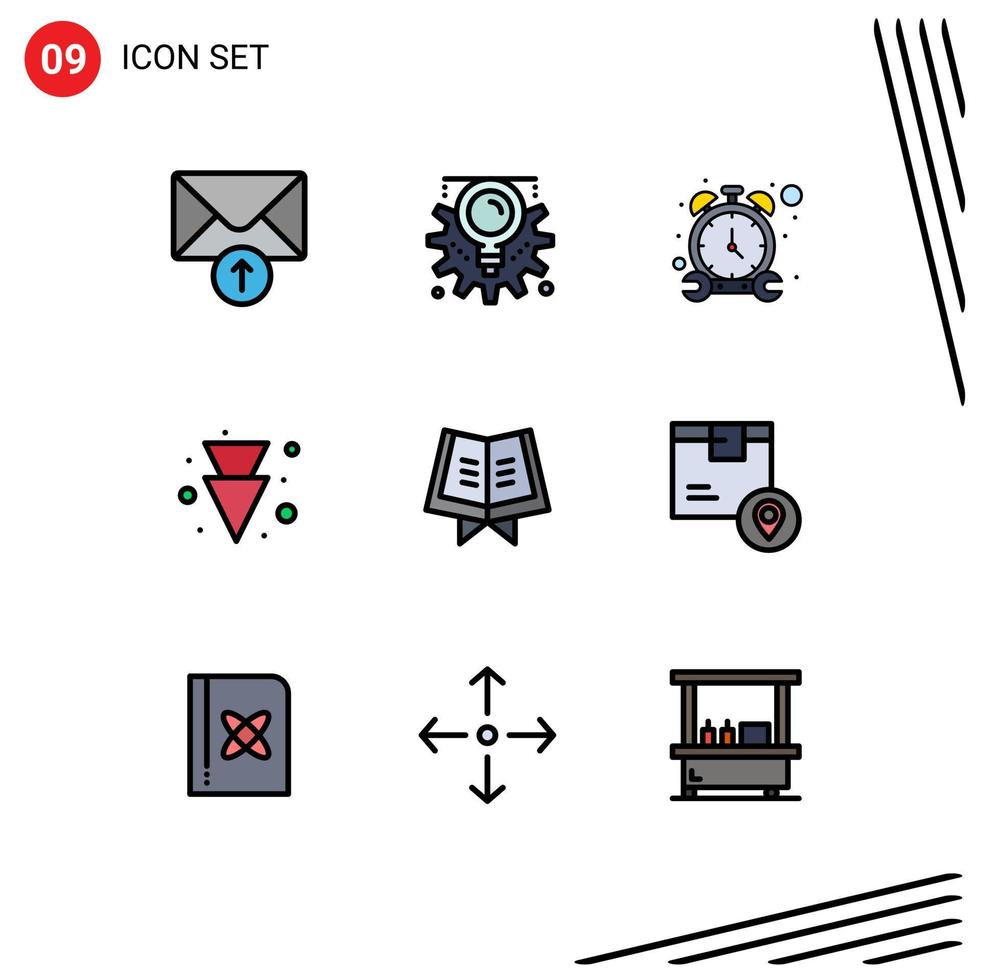 Modern Set of 9 Filledline Flat Colors and symbols such as box holy timer book down Editable Vector Design Elements