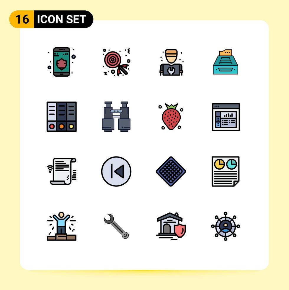 Universal Icon Symbols Group of 16 Modern Flat Color Filled Lines of archive inbox plumber database accounts Editable Creative Vector Design Elements