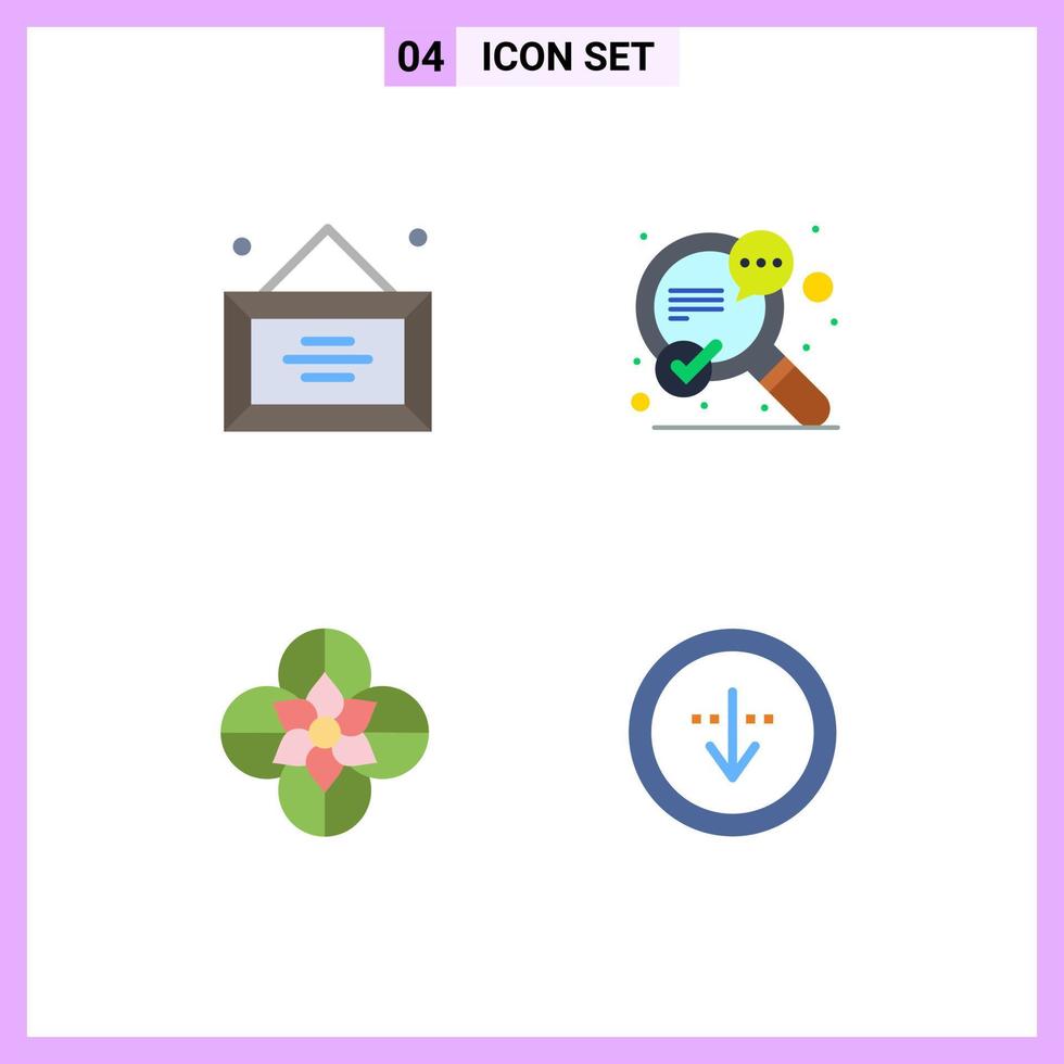 Group of 4 Flat Icons Signs and Symbols for business anemone flower office success spring flower Editable Vector Design Elements