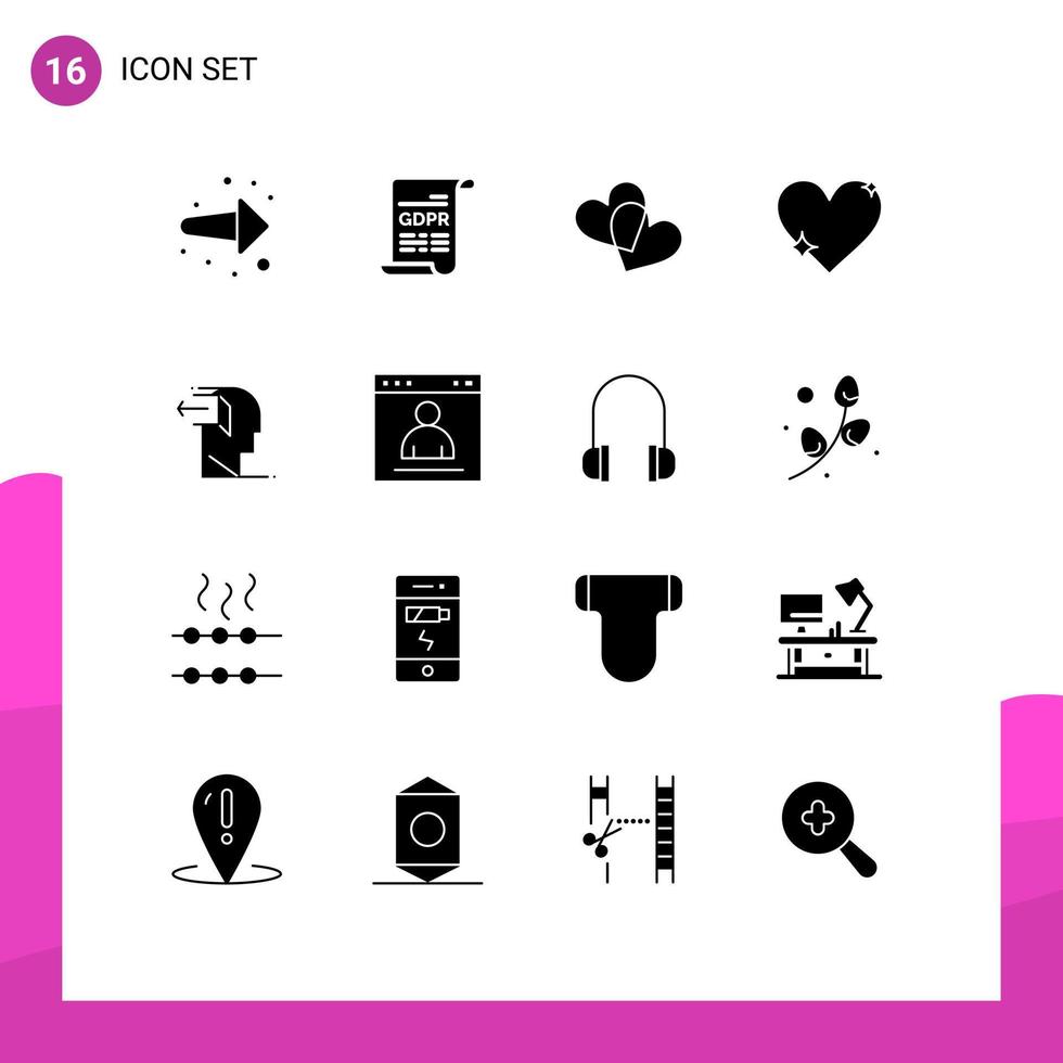 16 Universal Solid Glyphs Set for Web and Mobile Applications mind report favorites favorite love Editable Vector Design Elements