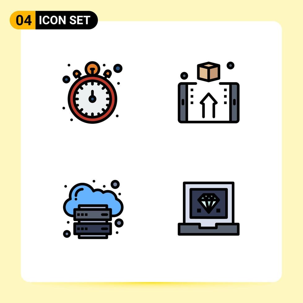 Pictogram Set of 4 Simple Filledline Flat Colors of pocket watch cloud watch money infrastructure Editable Vector Design Elements