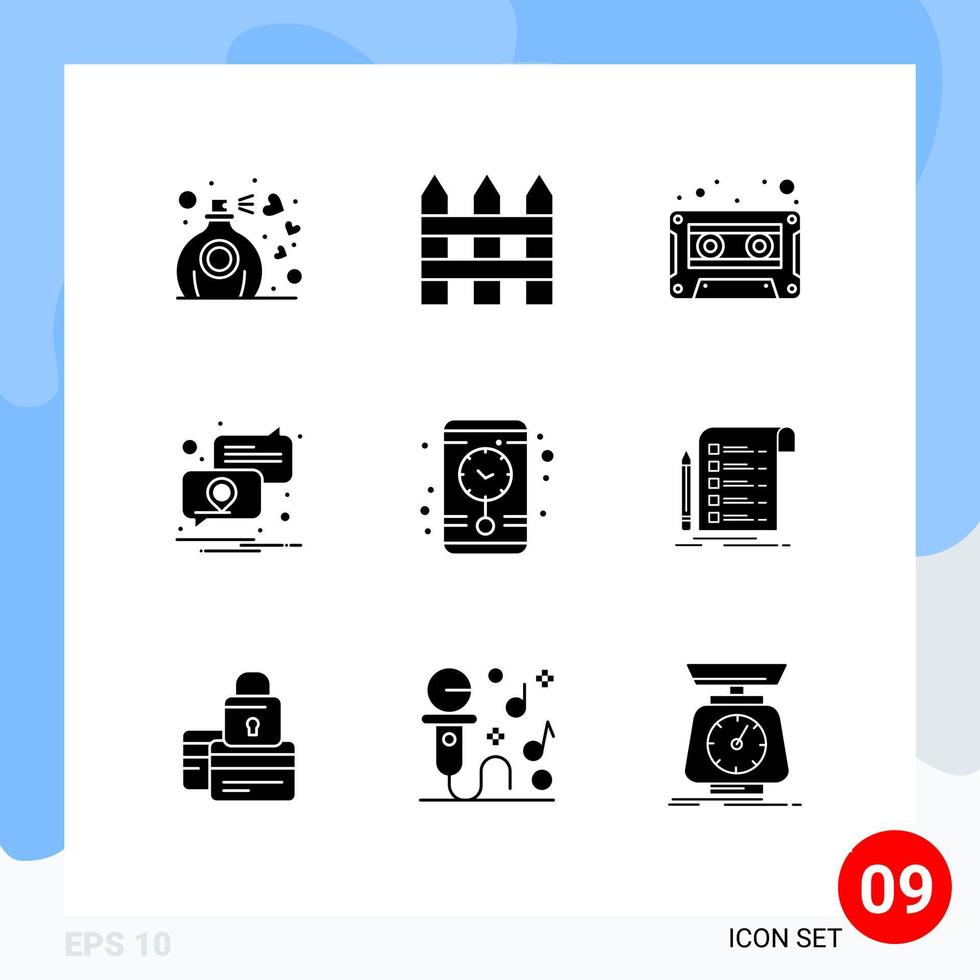 Editable Vector Line Pack of 9 Simple Solid Glyphs of time placeholder audio pin location Editable Vector Design Elements