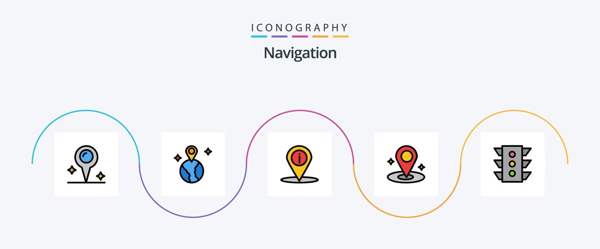 Navigation Line Filled Flat 5 Icon Pack Including rule. signal. place. traffic. place vector