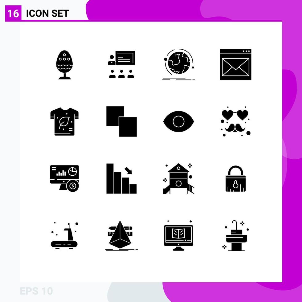 Set of 16 Vector Solid Glyphs on Grid for contact us communication leadership network discover Editable Vector Design Elements
