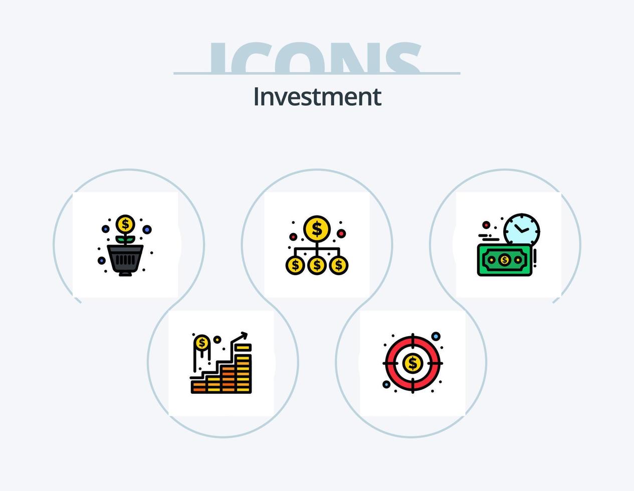 Investment Line Filled Icon Pack 5 Icon Design. goal. profit. money. money. gear vector