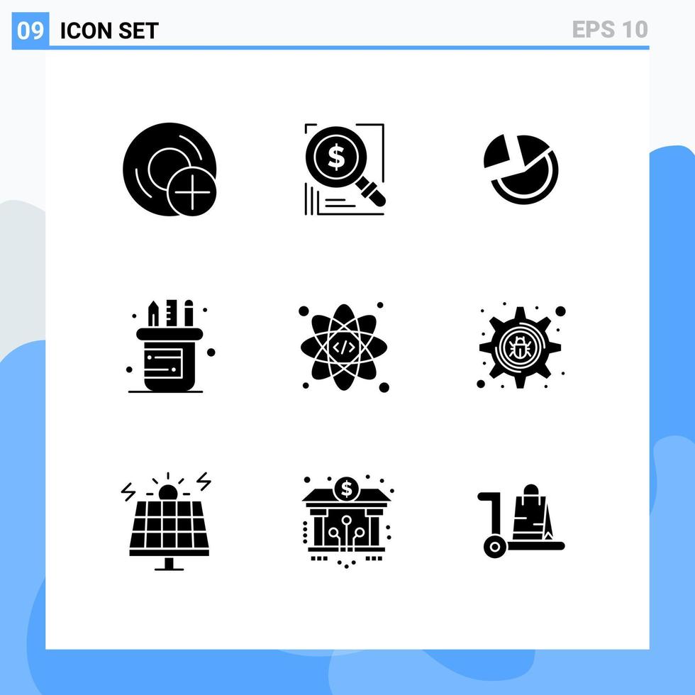 User Interface Pack of 9 Basic Solid Glyphs of supplies office business pie diagram Editable Vector Design Elements