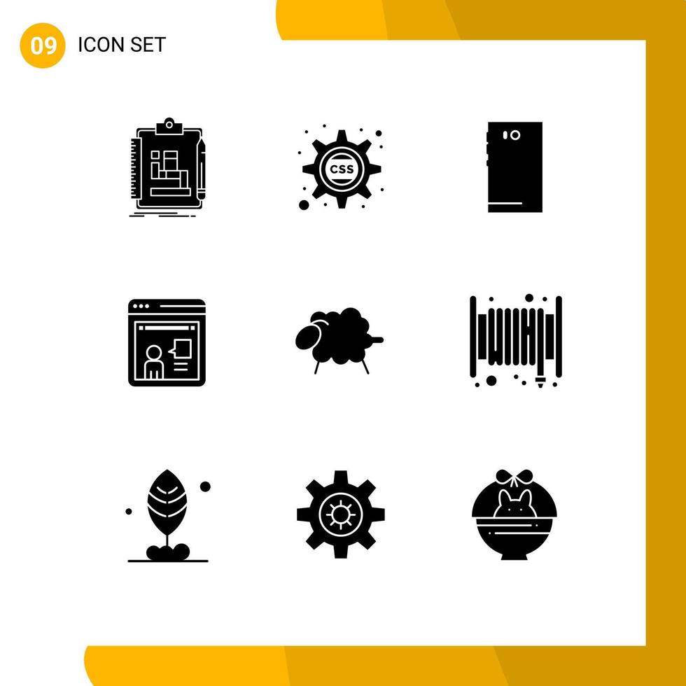 Modern Set of 9 Solid Glyphs Pictograph of working online css gear consulting camera Editable Vector Design Elements