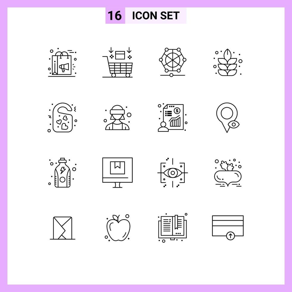 Modern Set of 16 Outlines Pictograph of tag nature shopping lotus language Editable Vector Design Elements