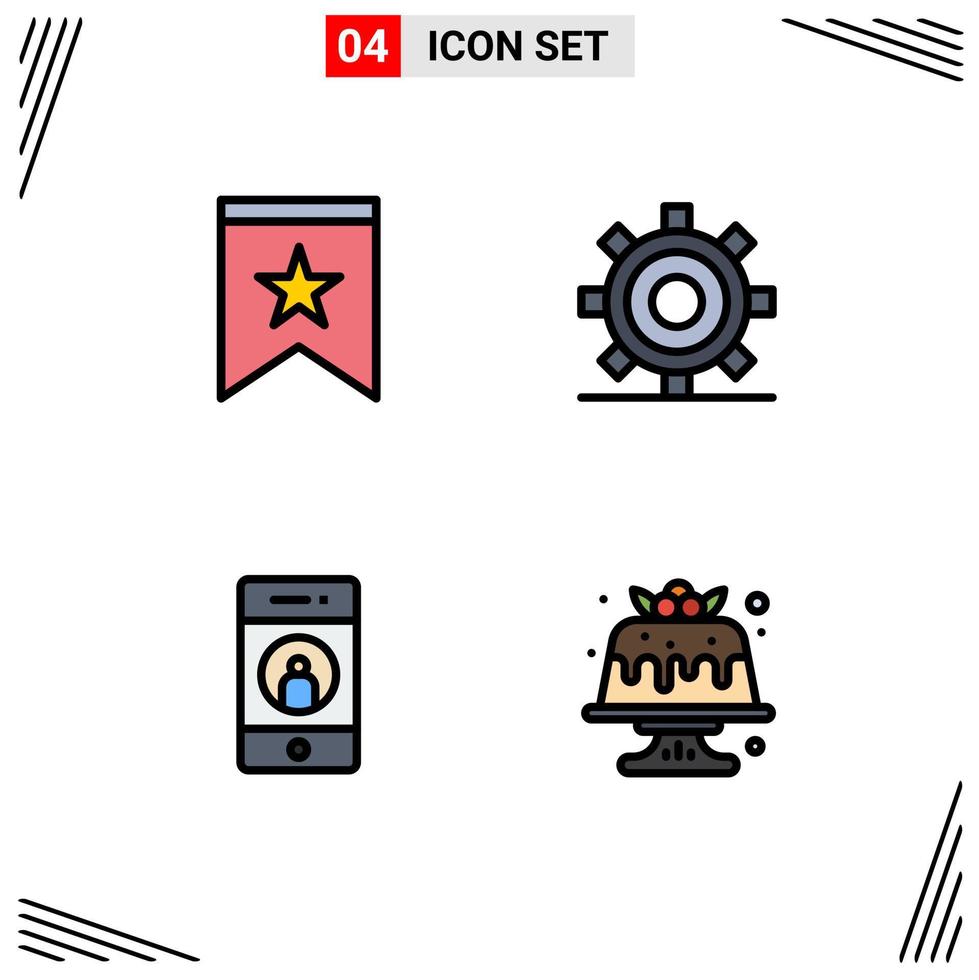 Modern Set of 4 Filledline Flat Colors and symbols such as badge add star development media Editable Vector Design Elements