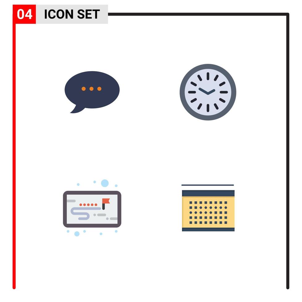 Modern Set of 4 Flat Icons Pictograph of bubble calendar clock project date Editable Vector Design Elements