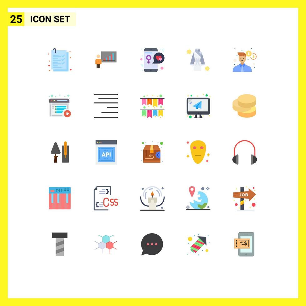 Flat Color Pack of 25 Universal Symbols of spa robe app hotel mobile Editable Vector Design Elements