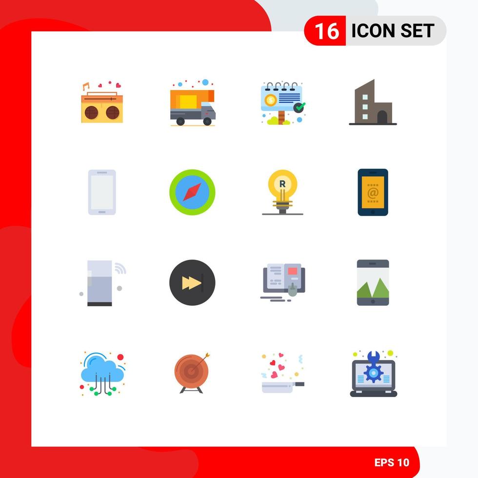 Mobile Interface Flat Color Set of 16 Pictograms of smart phone property billboard modern building Editable Pack of Creative Vector Design Elements