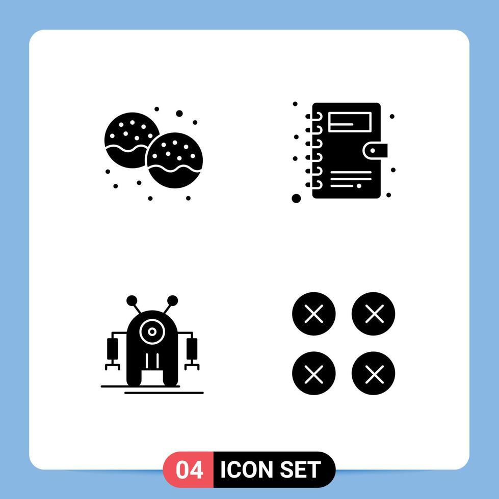 Set of 4 Modern UI Icons Symbols Signs for bakery robotic eat contacts technology Editable Vector Design Elements