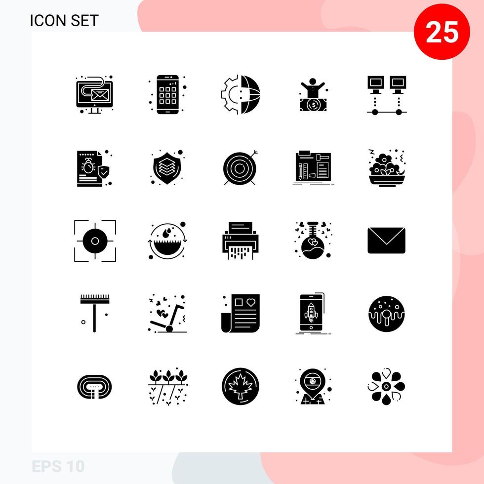 25 Universal Solid Glyph Signs Symbols of computers person gear millionaire billionaire Editable Vector Design Elements