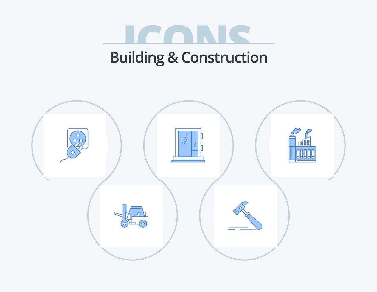 diseño de iconos del paquete de 5 iconos azules de construcción y construcción. construcción. ventana. carpintero. puerta. cable vector