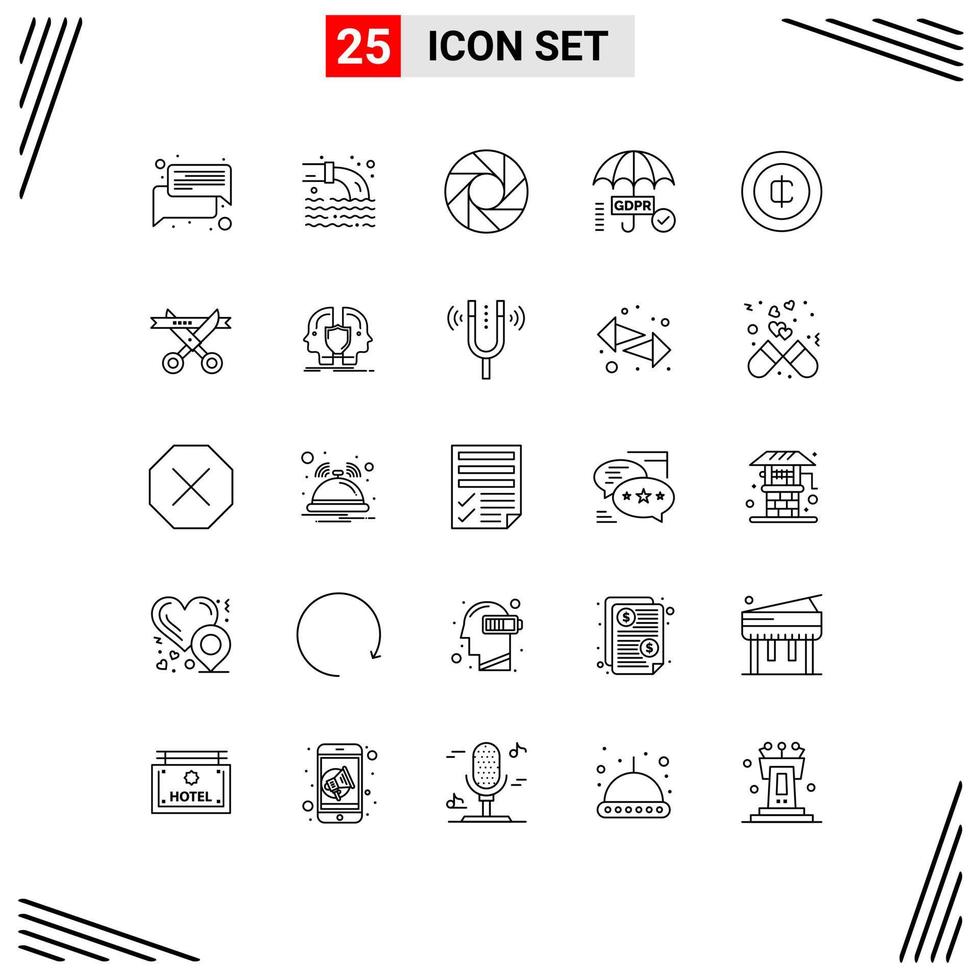 Editable Vector Line Pack of 25 Simple Lines of ecommerce cash camera secure security Editable Vector Design Elements