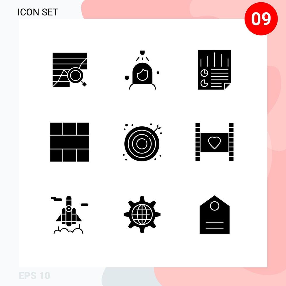 Group of 9 Solid Glyphs Signs and Symbols for interface frame wash user page Editable Vector Design Elements