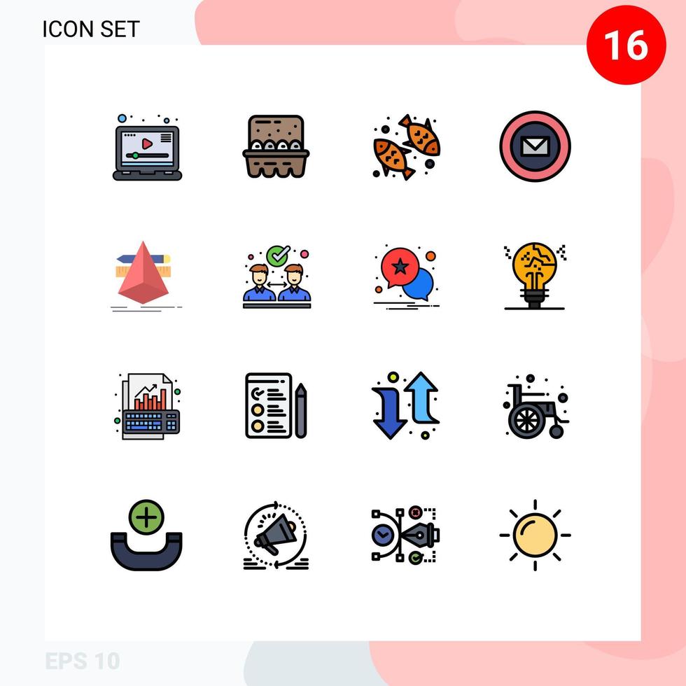 Set of 16 Commercial Flat Color Filled Lines pack for designer stamps diet sharp mail Editable Creative Vector Design Elements