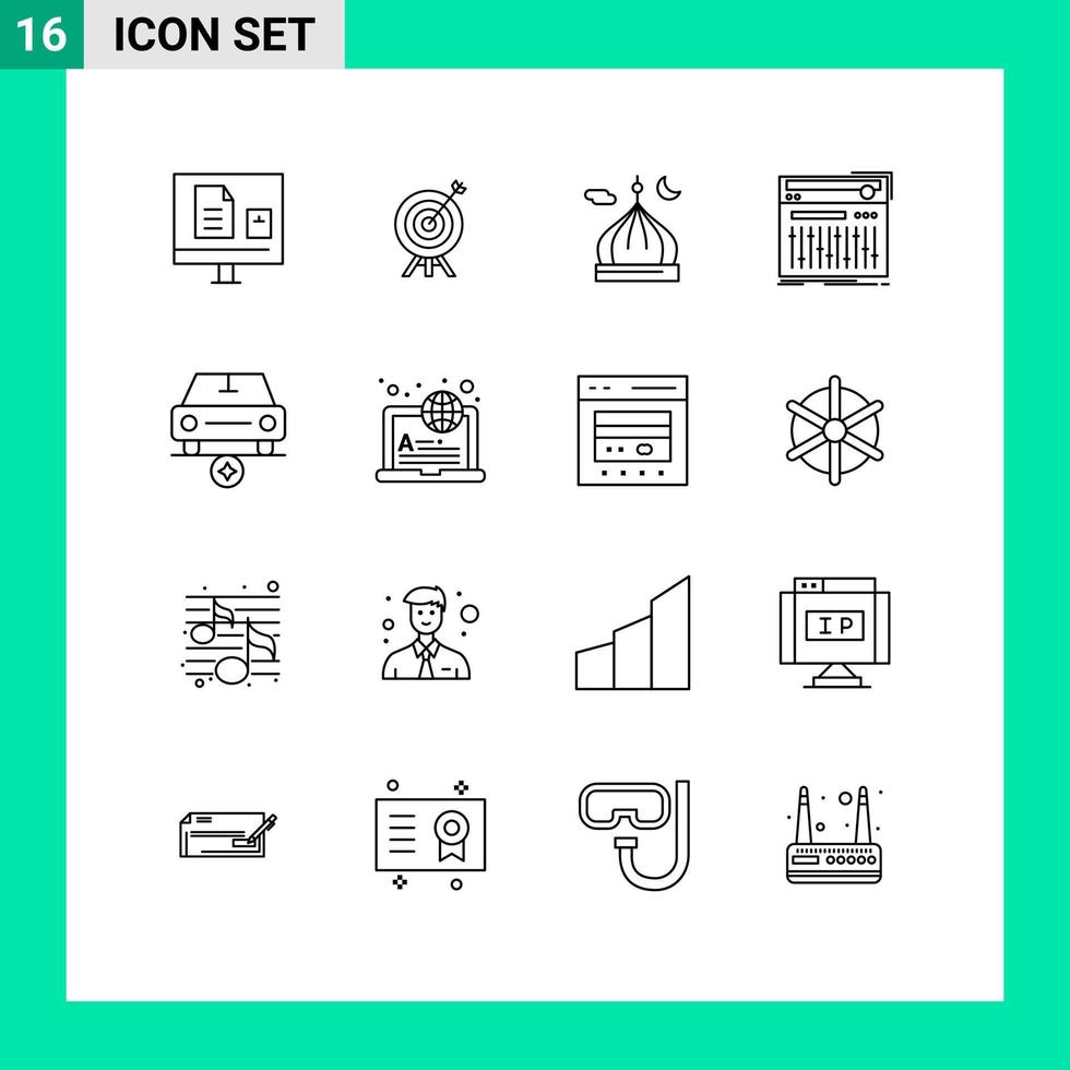 Set of 16 Modern UI Icons Symbols Signs for studio controller board control moon Editable Vector Design Elements