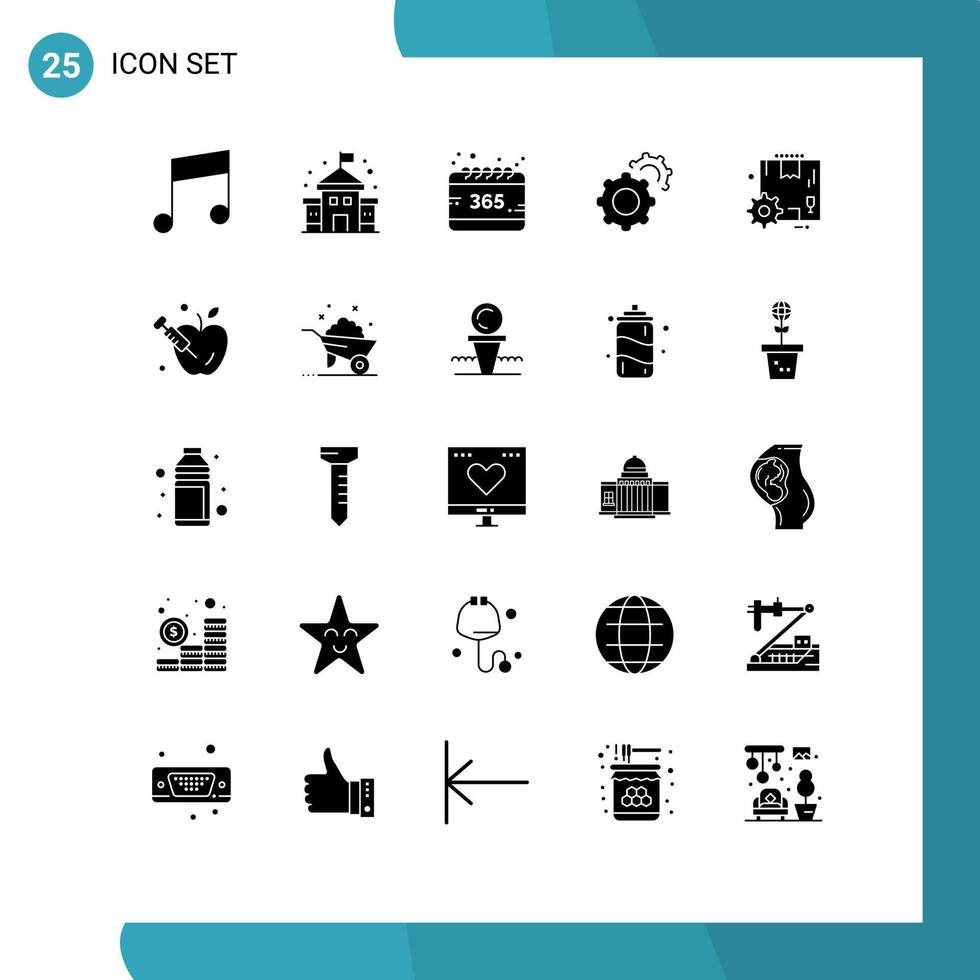Solid Glyph Pack of 25 Universal Symbols of apple gear selection configuration setting Editable Vector Design Elements