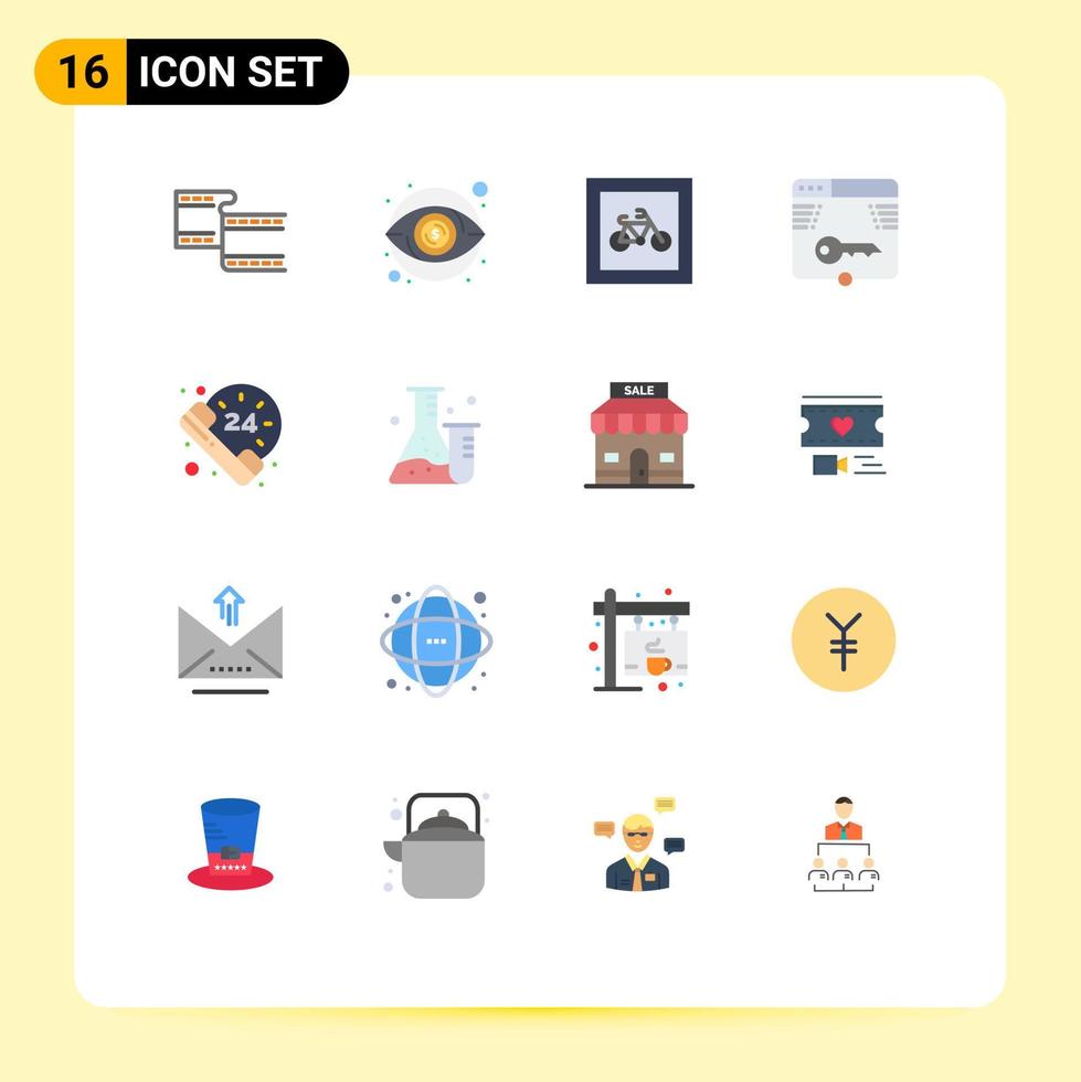 16 User Interface Flat Color Pack of modern Signs and Symbols of hours form parking web secure Editable Pack of Creative Vector Design Elements