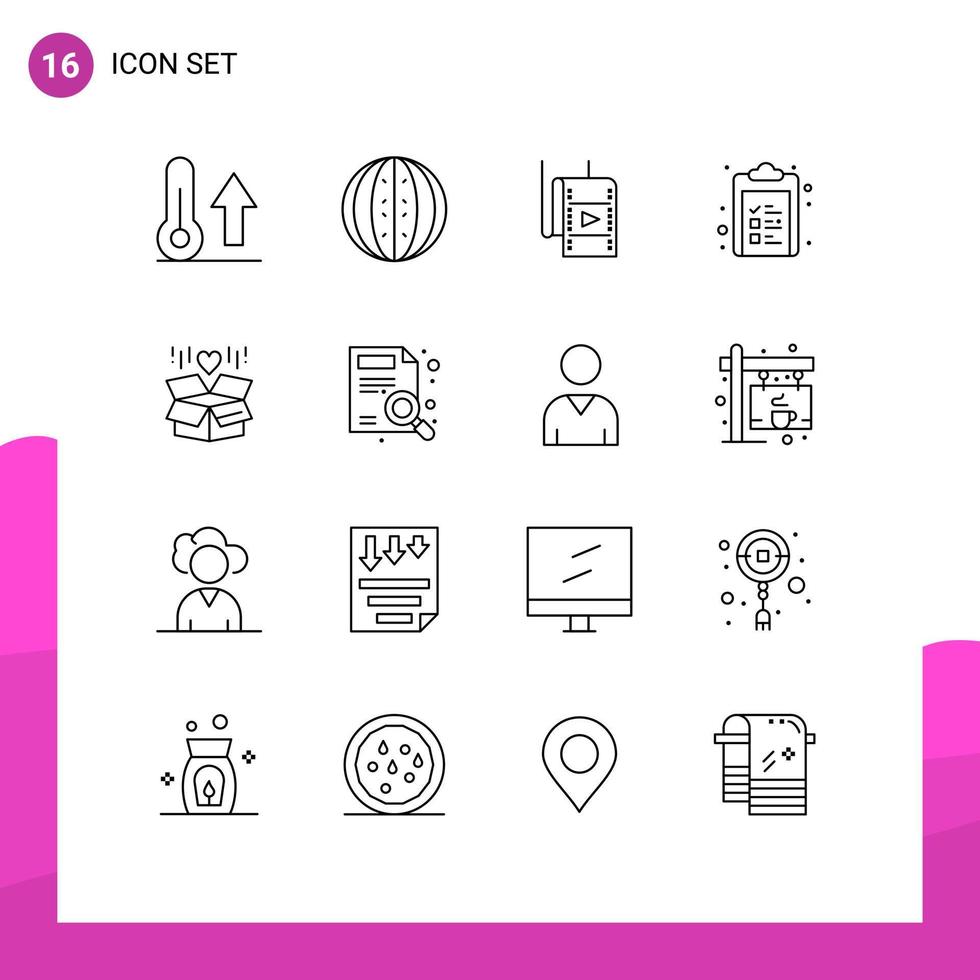 16 Universal Outline Signs Symbols of list check list melon team studio Editable Vector Design Elements