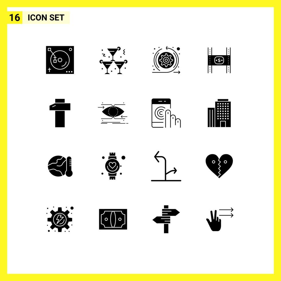 Set of 16 Modern UI Icons Symbols Signs for carpentry money agile film budget Editable Vector Design Elements