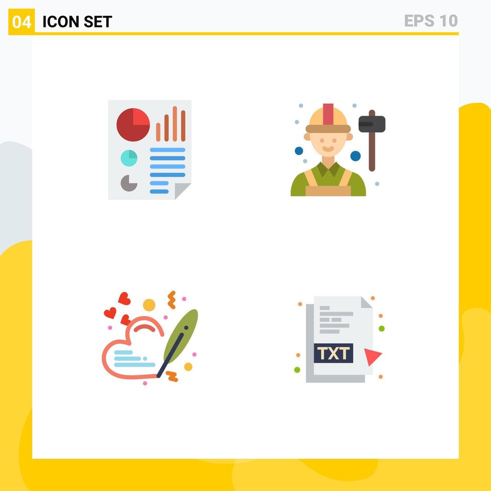 4 Universal Flat Icon Signs Symbols of bars heart page engineer pen Editable Vector Design Elements