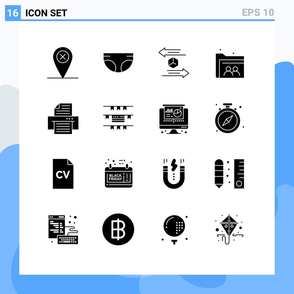 16 Universal Solid Glyphs Set for Web and Mobile Applications print folder delivery file web Editable Vector Design Elements