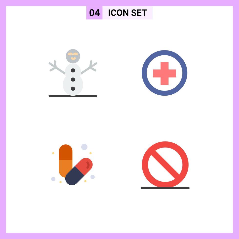 Modern Set of 4 Flat Icons and symbols such as snowman muscle medical body close Editable Vector Design Elements