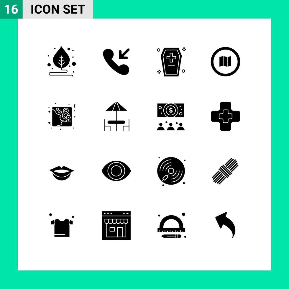 Mobile Interface Solid Glyph Set of 16 Pictograms of day maps dreadful mapquest google Editable Vector Design Elements
