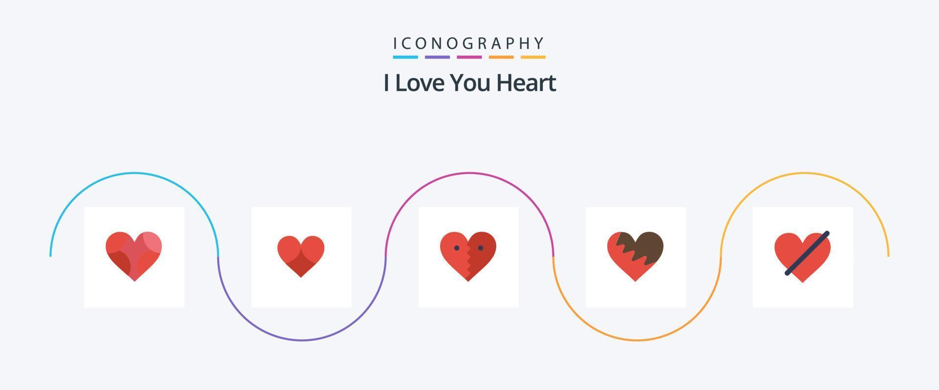 paquete de iconos de corazón plano 5 que incluye amor. roto. amar. romper. amar vector