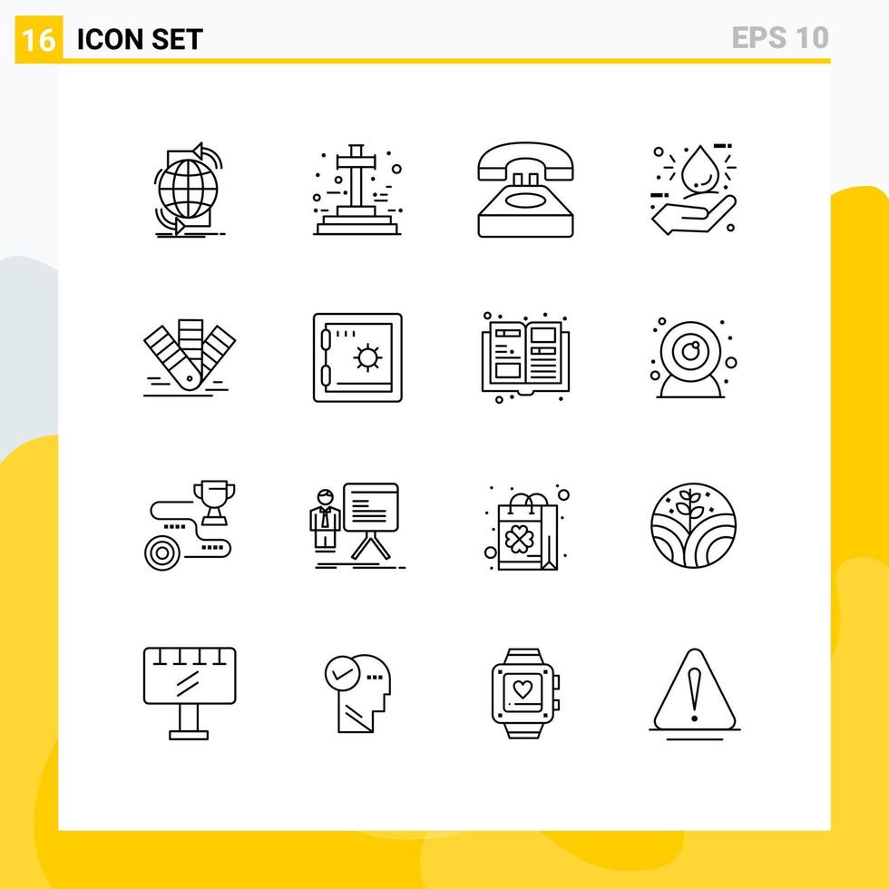 Pack of 16 Modern Outlines Signs and Symbols for Web Print Media such as hand drop halloween bio contact us Editable Vector Design Elements