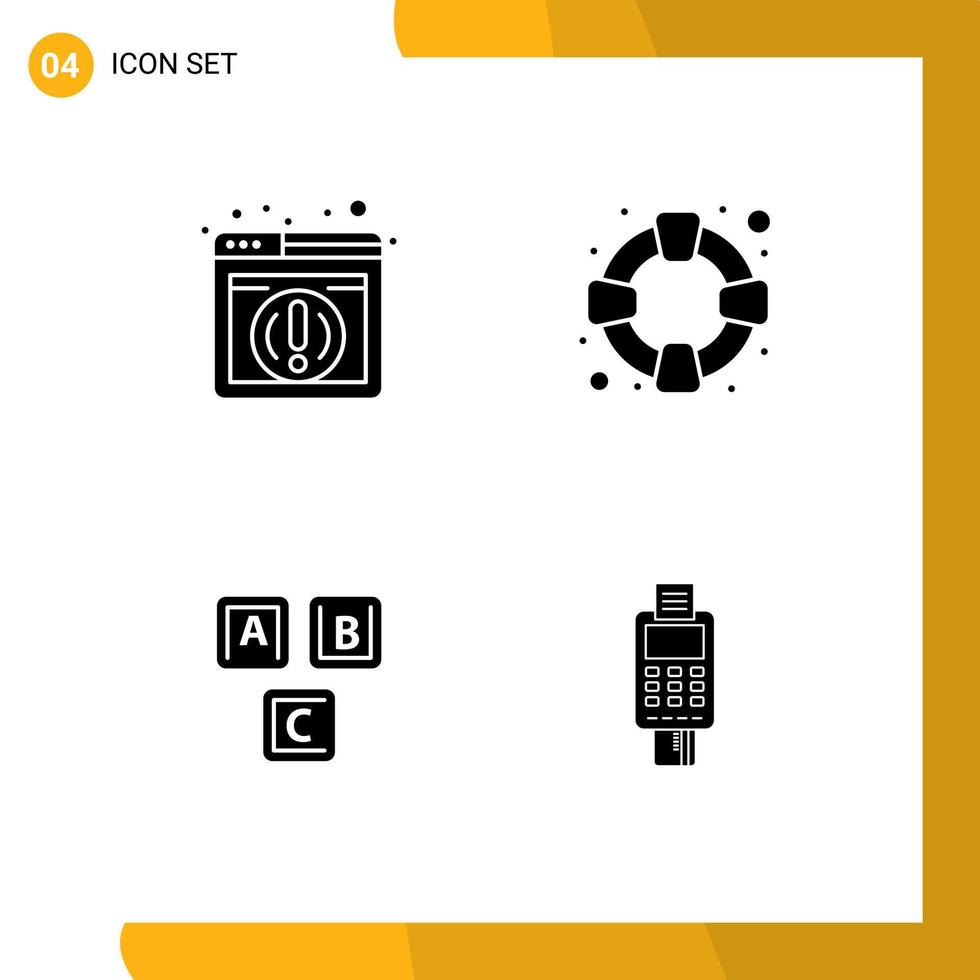 Pack of 4 creative Solid Glyphs of information alphabet help abc machine Editable Vector Design Elements