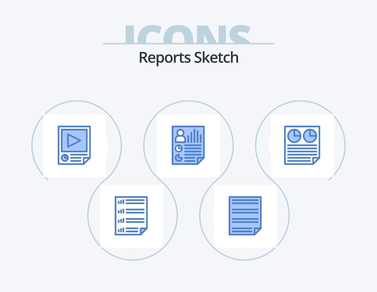 Reports Sketch Blue Icon Pack 5 Icon Design. page. data. page. report. paper vector