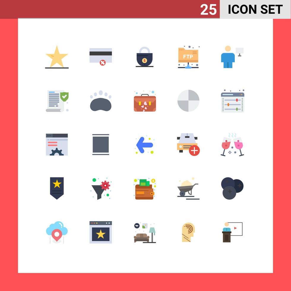 Universal Icon Symbols Group of 25 Modern Flat Colors of body ftp percent folder lock Editable Vector Design Elements