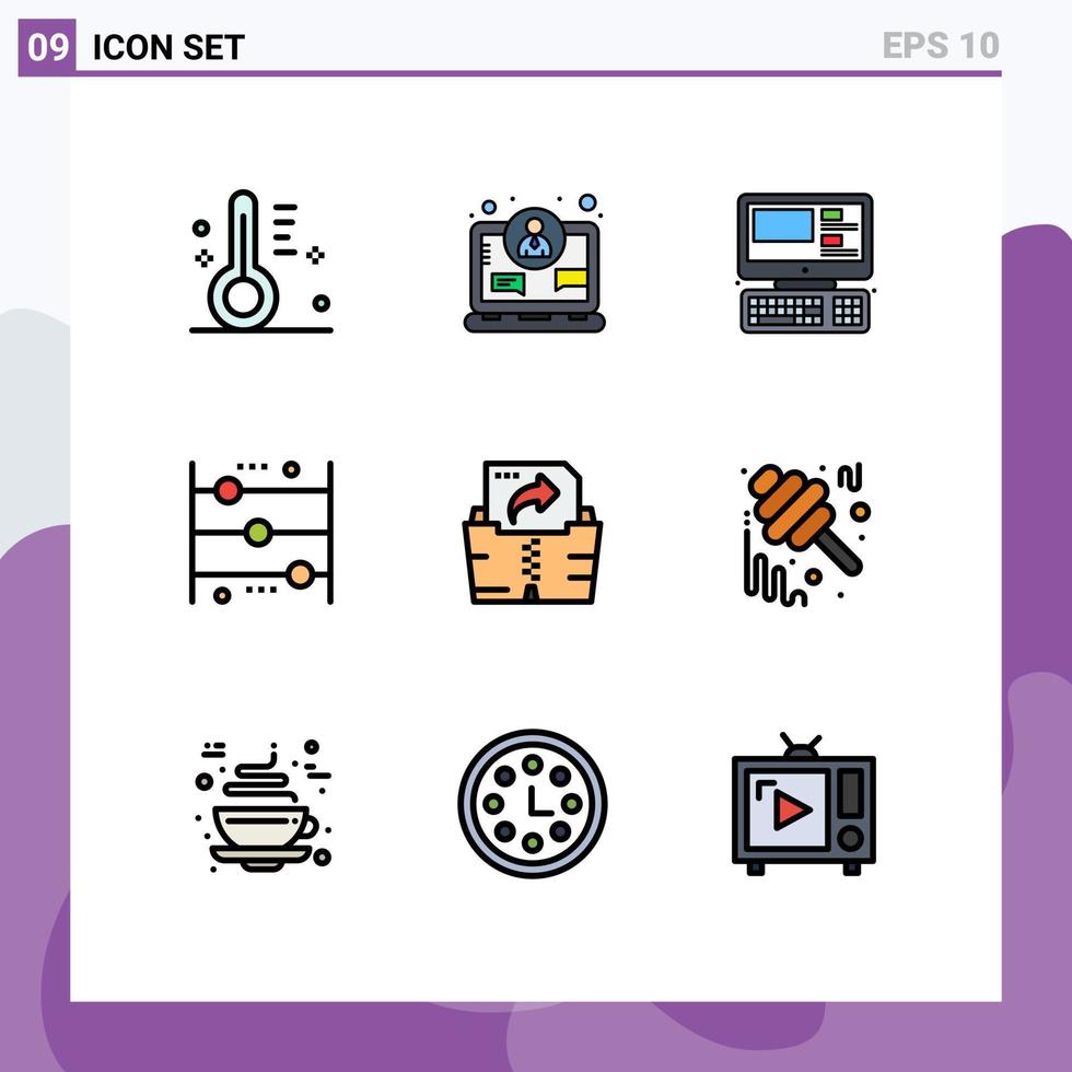 Pictogram Set of 9 Simple Filledline Flat Colors of computing counting computer calculator abacus Editable Vector Design Elements