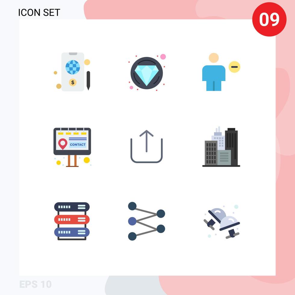 Mobile Interface Flat Color Set of 9 Pictograms of building up delete instagram contact Editable Vector Design Elements