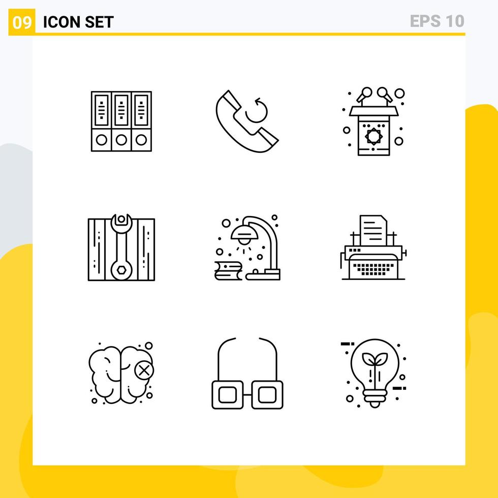 Editable Vector Line Pack of 9 Simple Outlines of lamp repair callback fix speech Editable Vector Design Elements